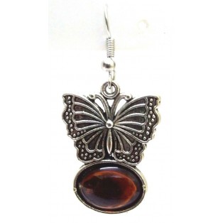 DARK BROWN BUTTERFLY Silver Oxidized Earring Hook Dangle Drop Fashion Novelty